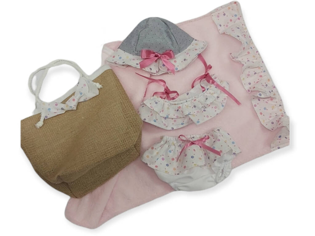 Costume da bagno, cuffia, asciugamano e borsa da spiaggia Bambola 48 - 50 cm. Berjuan 5064