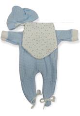 Pelele Lã Azul Babete com Chapéu Boneca 38-40 cm. Berjuan 4016