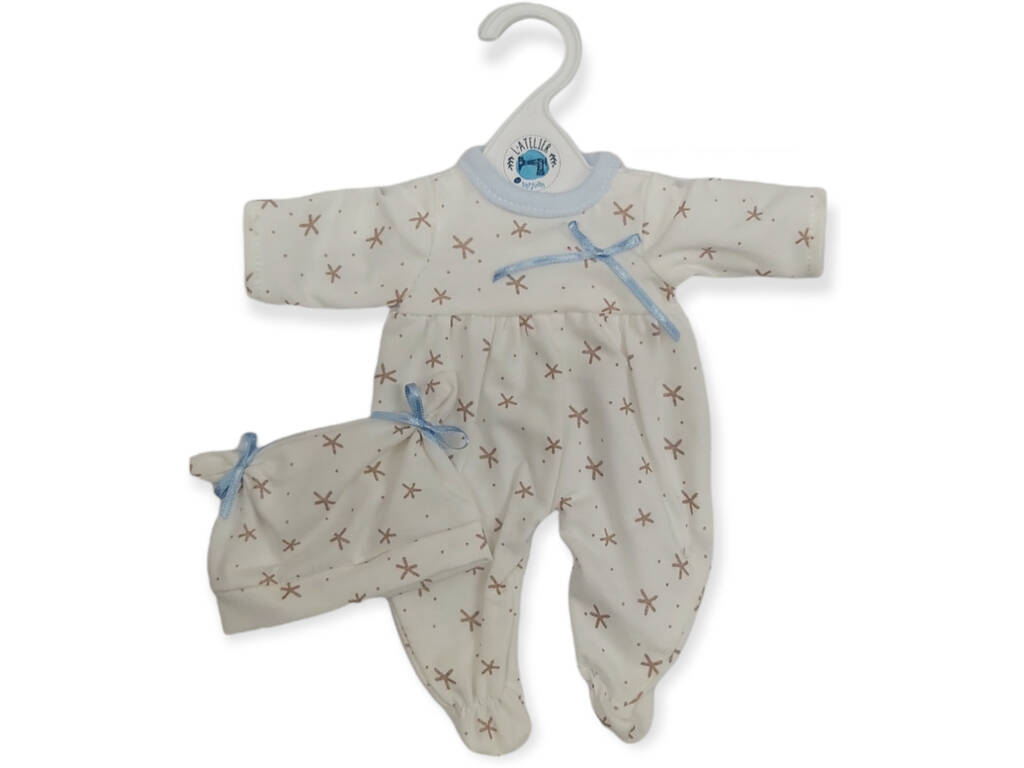 Golden Star Pyjama mit blauer Schleife mit Hutohren für eine 28-30 cm große Berjuan-Puppen Berjuan 3021