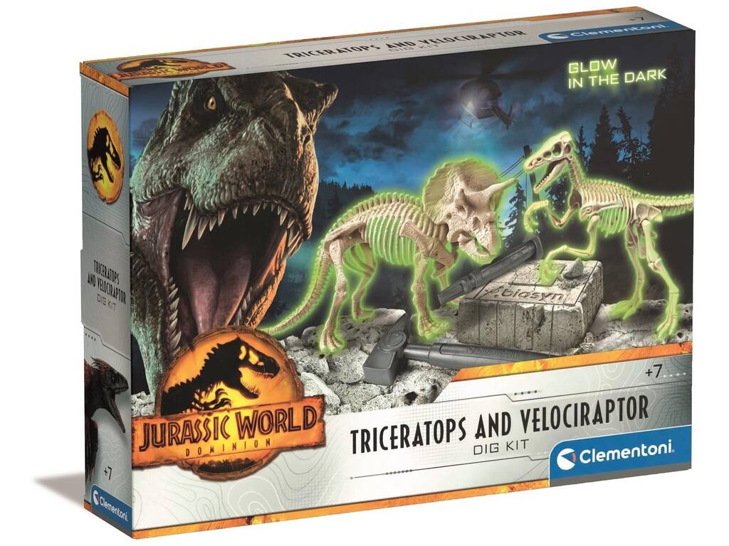 Jurassic World Kit Excavación Triceratops y Velociraptor Clementoni 19289
