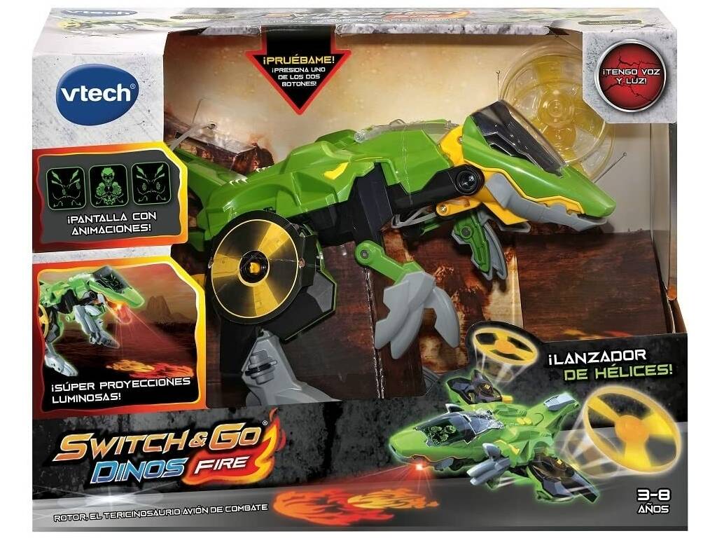 Switch & Go Dinos Fire Rotor L'aereo da combattimento Tericinosaurus Vtech 546822