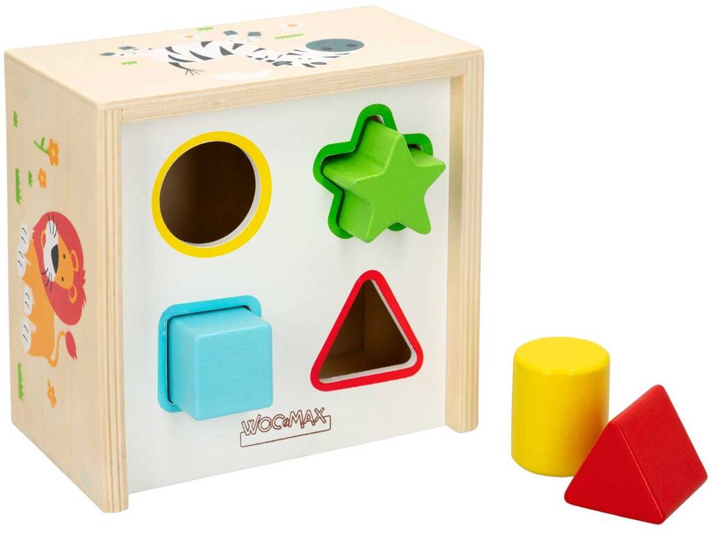 Boîte en bois avec 6 pièces de formes et de prises Couleur bébé 42754