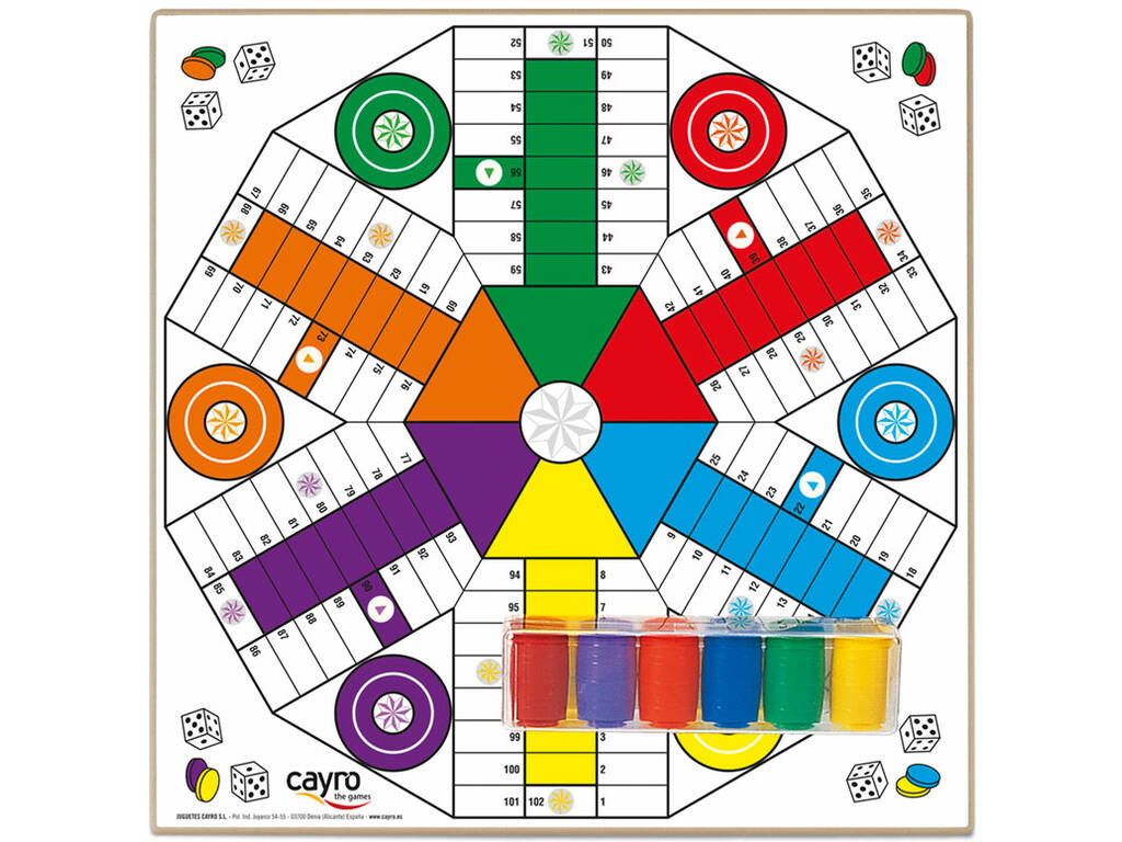 Parcheesi et jeu de l'oie pour 6 joueurs 40x40 cm