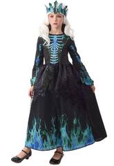 Fantasia Blue Fire Skeleton Queen Menina Tamanho S