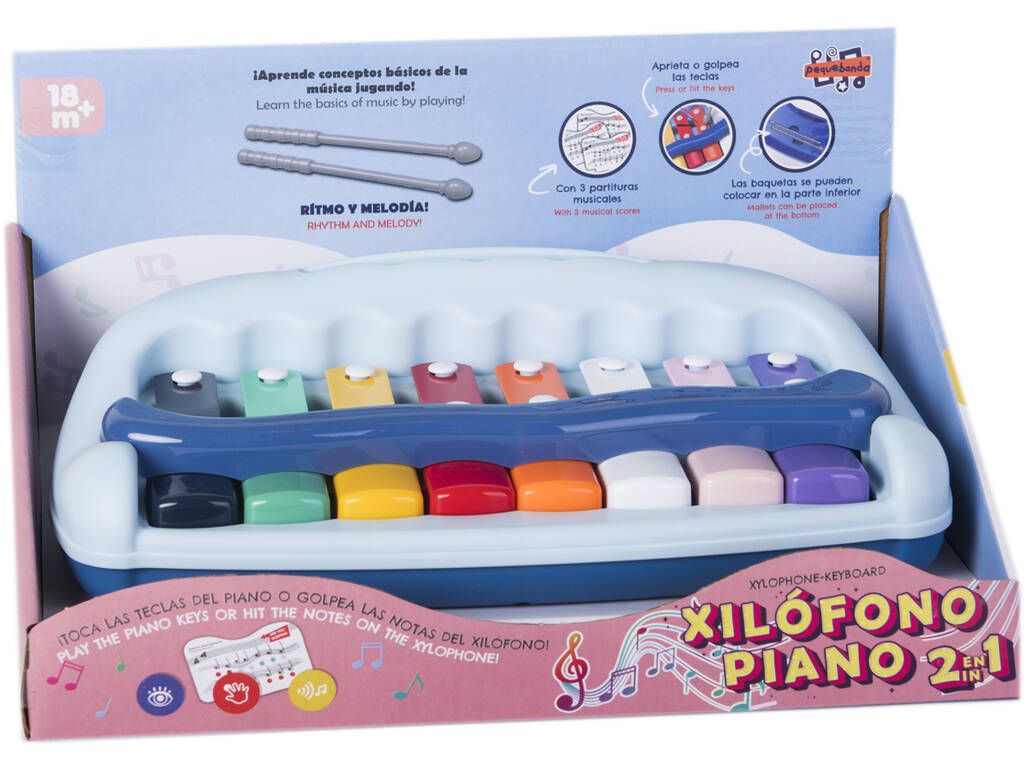Xilófono Piano Infantil 2 en 1 Azul