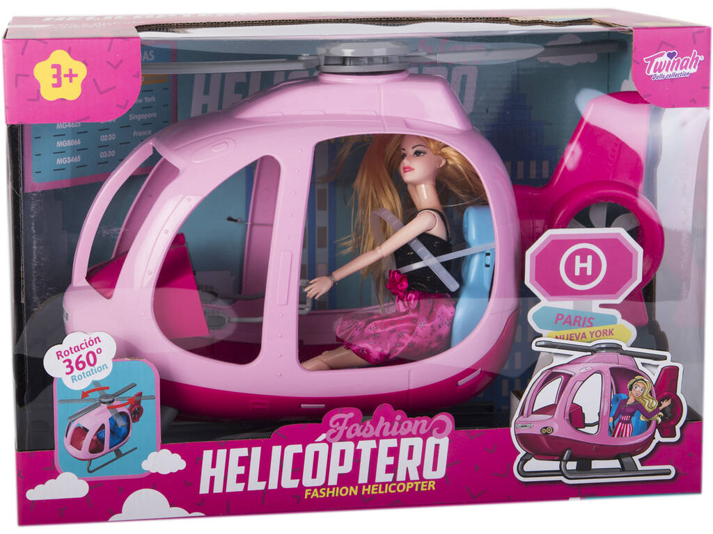 Helicóptero Com Hélices Giratorias e Boneca Fashion 29 cm.