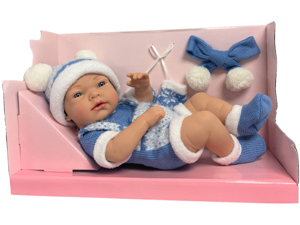 40 cm große Neugeborene mit Handschuhen und blauem Schal