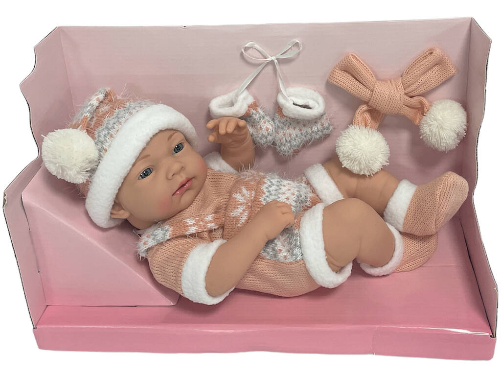 Bébé nouveau-né 40 cm. avec gants et écharpe rose