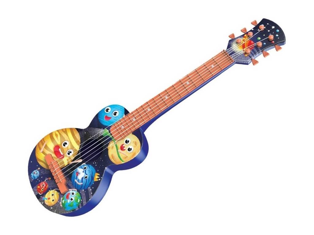 Gitarre 66 cm. Kinder mit Cartoons und orangefarbenem Mast