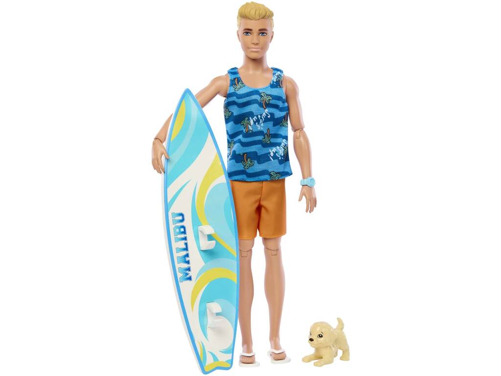 Poupée Barbie Ken Surfing avec chien et planche Mattel HPT50