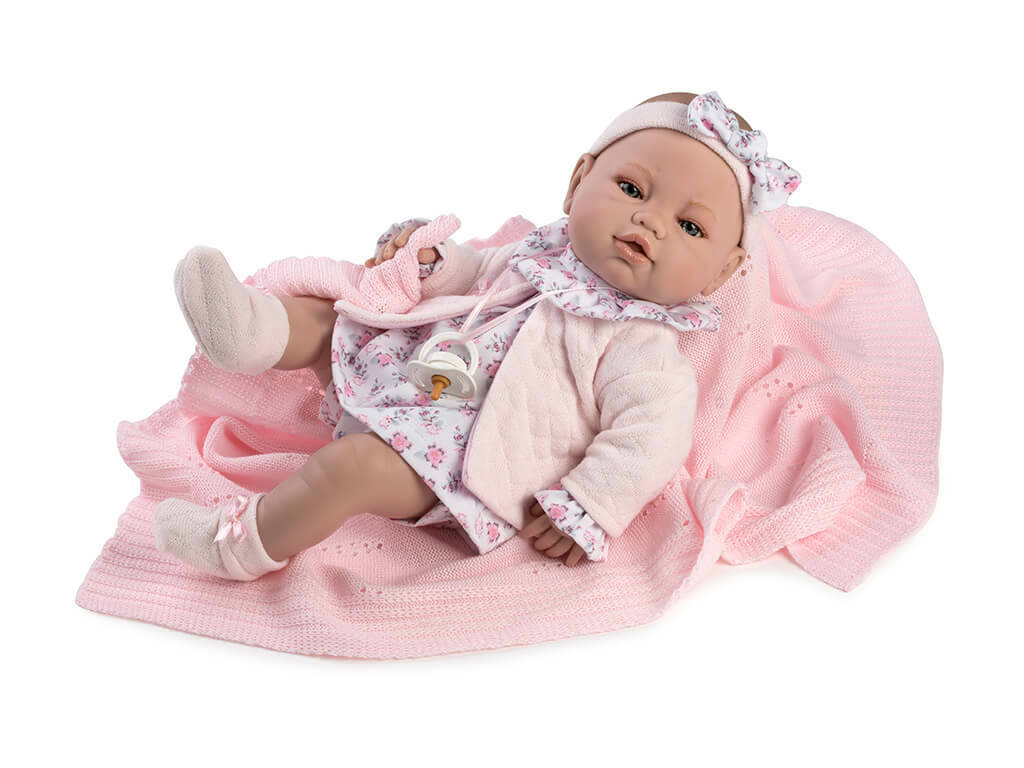 Neugeborene Puppe 42 cm. Berbesa Jacke und Decke 5122