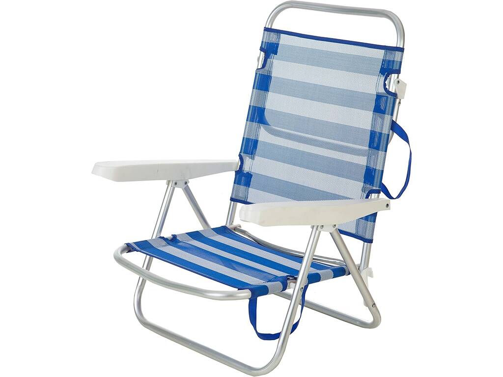 Aremar Chaise de plage basse pliante en aluminium rayée bleu et blanc Aremar 70536