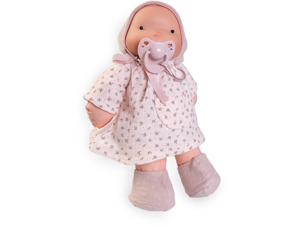 Bambola organica senza plastica Ariel rosa con cappuccio 26 cm de Antonio Juan 86322