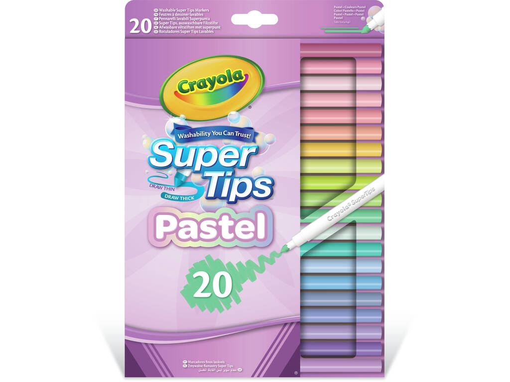 20 Rotuladores Super Punta Lavables Colores Pastel de Crayola 58-7517
