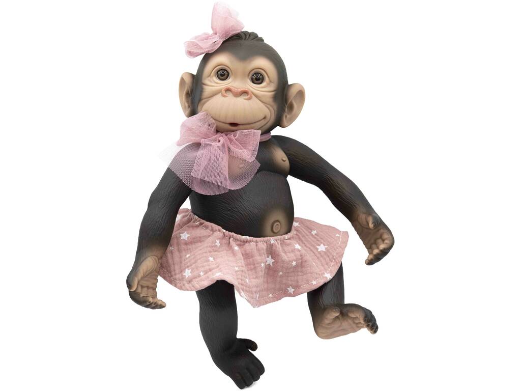 Macaco Reborn com Laço de Tul Rosa 35 cm. Rosa Toys 5003