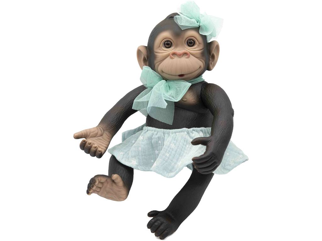 Macaco Reborn com Laço de Tul Verde 35 cm. Rosa Toys 5004