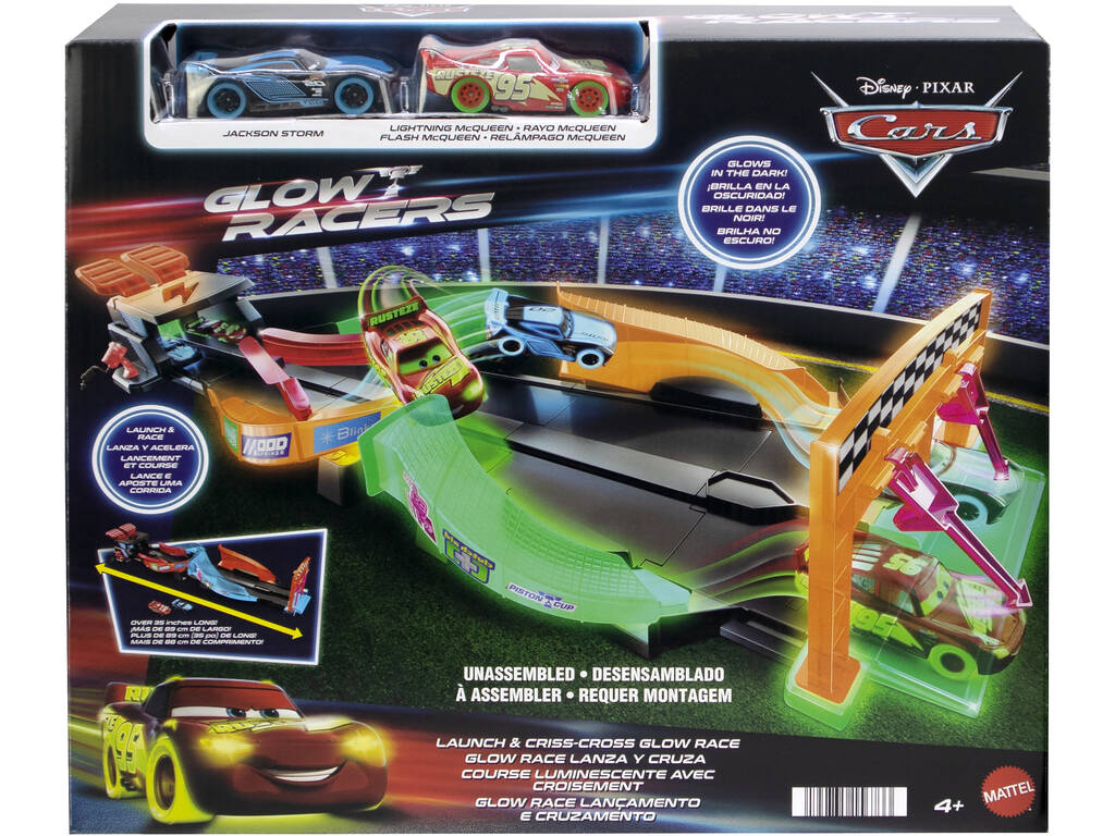 Cars Glow Racers Pista Brillante Lanza y Choca-Crash Mattel HPD80