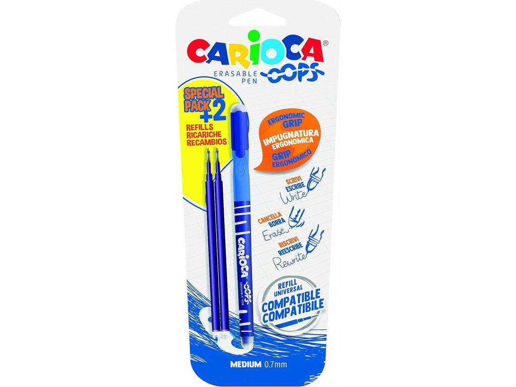 Carioca OOPS Bleu Stylo à bille avec 2 recharges Carioca 43175/02