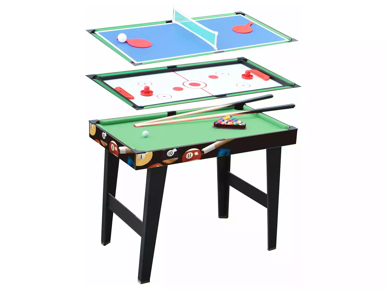 Mini Mesa de Jogos 4 em 1 - Bilhar, Pebolin, Hóquei e Ping Pong