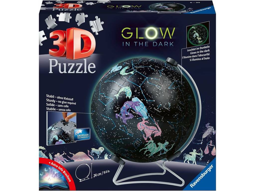 Puzzle 3D Globo Stelle che brilla al buio 180 pezzi Ravensburger 11544 -  Juguetilandia