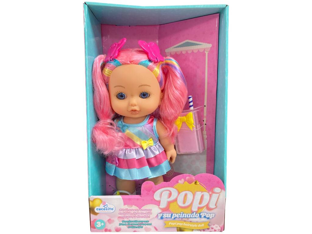 Bambola Popi 25 cm. con bibita rosa