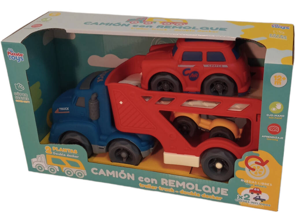 Camion per bambini 32 cm blu con rimorchio con auto 14,5 cm e camion 10,5 cm