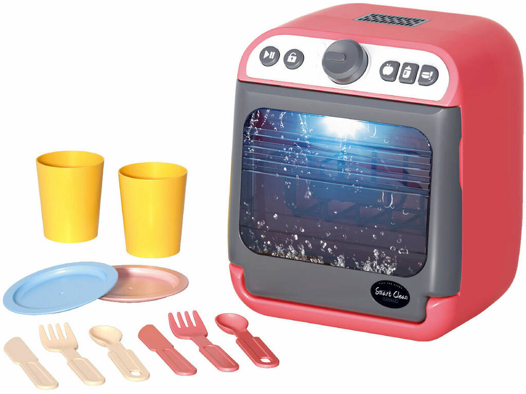 Lave-vaisselle rose avec lumières, sons et accessoires