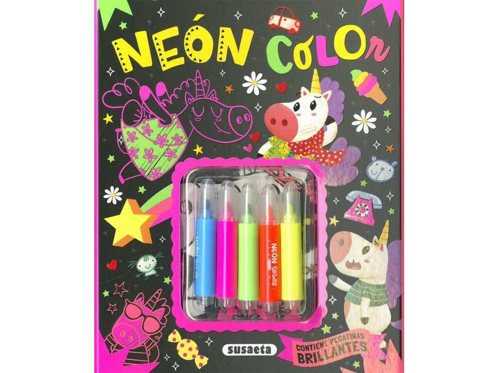 Livre de couleurs néon Licornes 1 avec marqueurs et autocollants