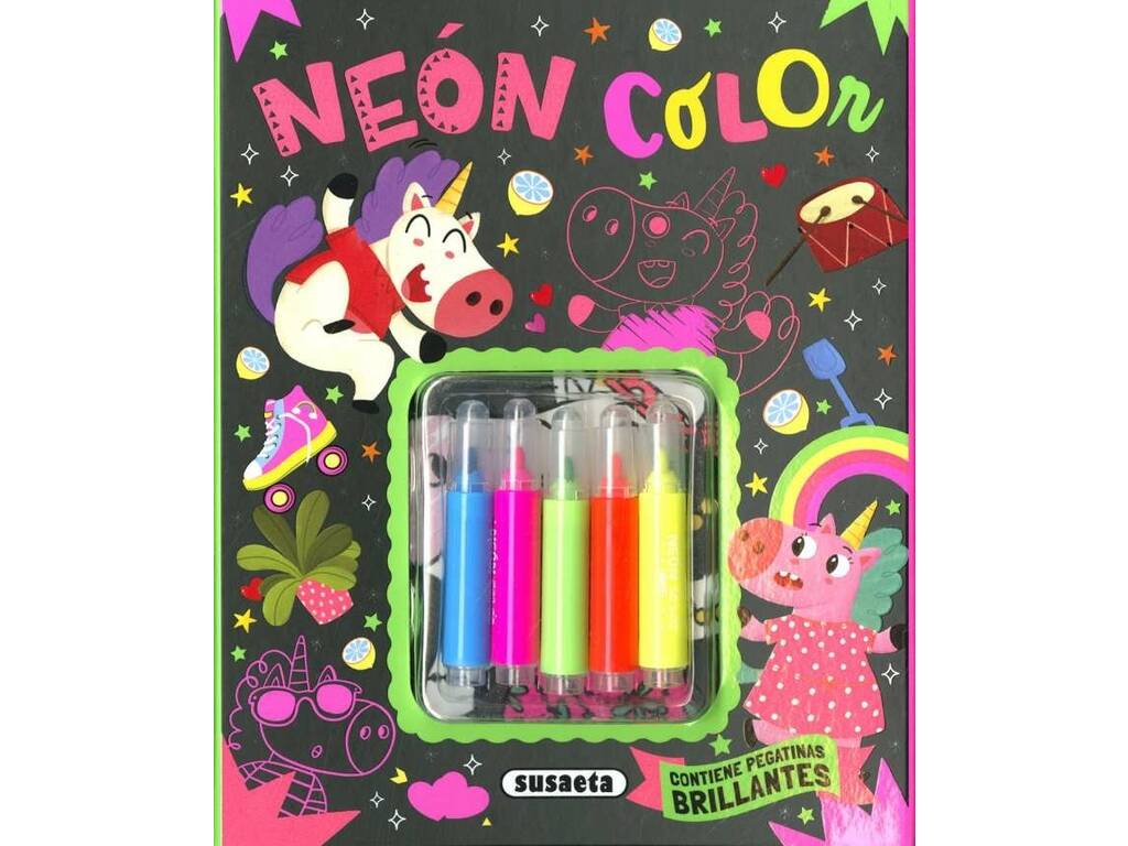 Libro Neón Color Unicornios 2 con Rotuladores y Pegatinas