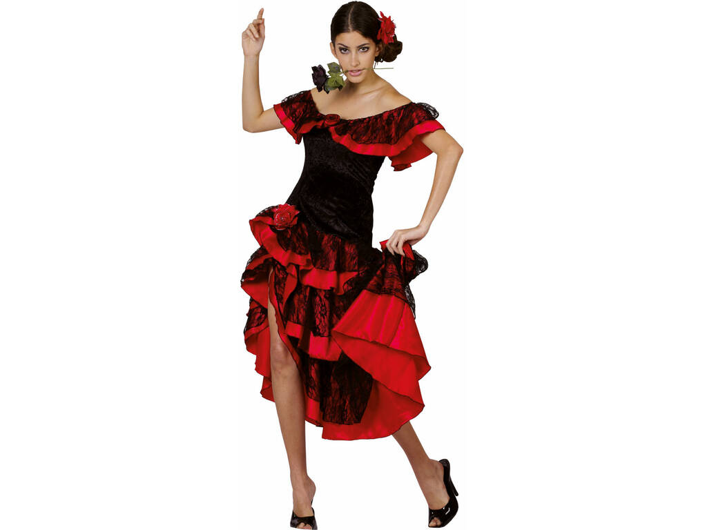 Disfraz de Vestido Sevillana rojo y negro para mujer