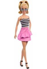 Barbie Fashionista Top Rayas Con Falda Rosa de Mattel HRH11