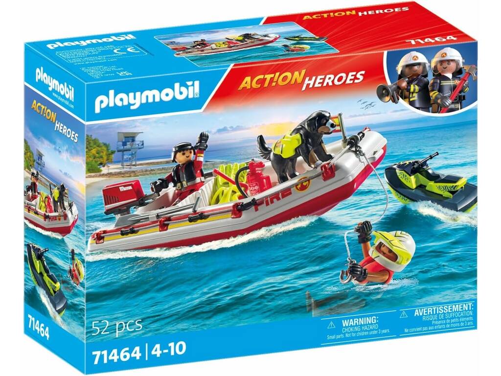Playmobil Action Heroes Barca dei pompieri con moto d'acqua 71464