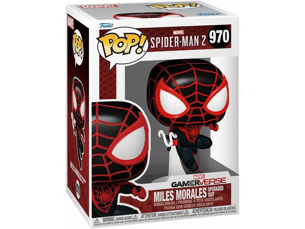 Funko Pop Marvel Spider-Man 2 Figura Miles Morales Upgraded Suit con testa oscillante 76108