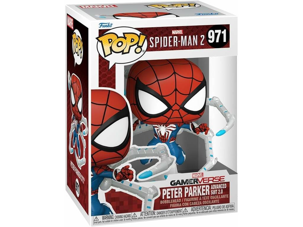 Funko Pop Marvel Spiderman 2 Figura Peter Parker Advanced Suit 2.0 con testa oscillante 76109