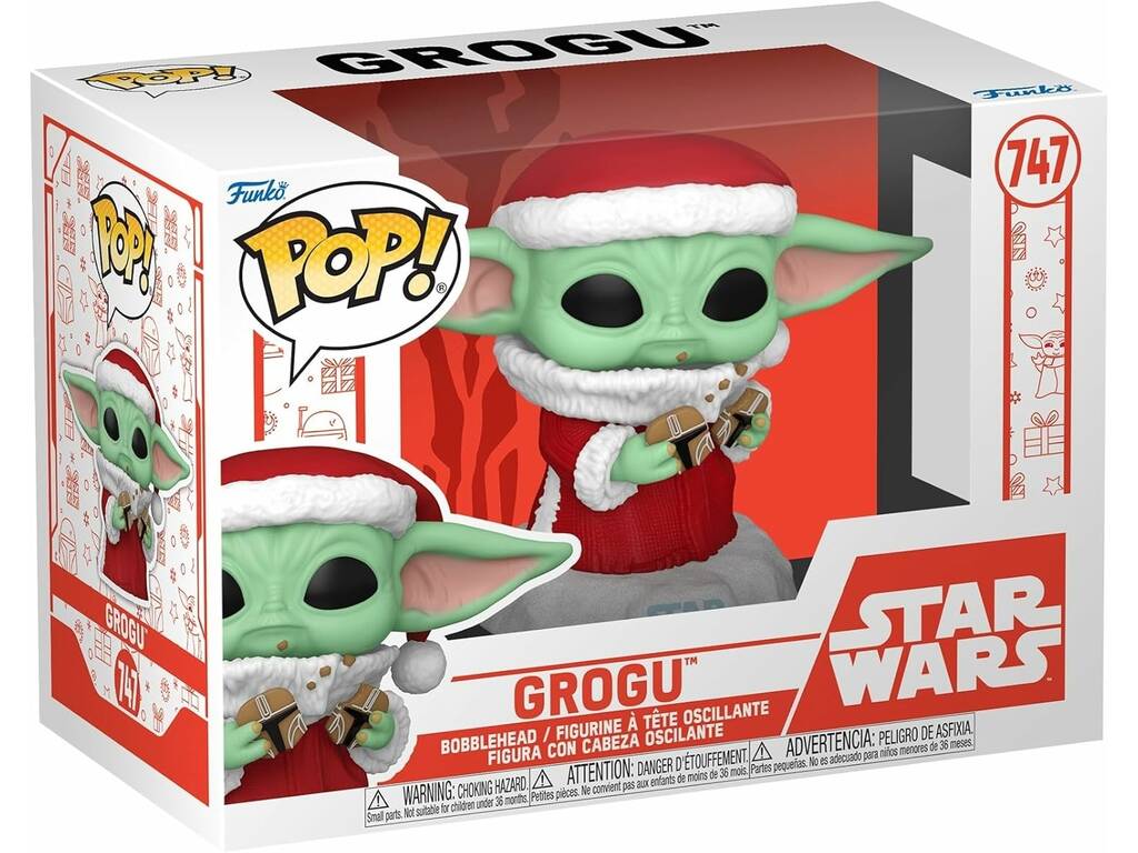 Funko Pop Star Wars Figura Grogu Navideño con Cabeza Oscilante y Galletas 80009