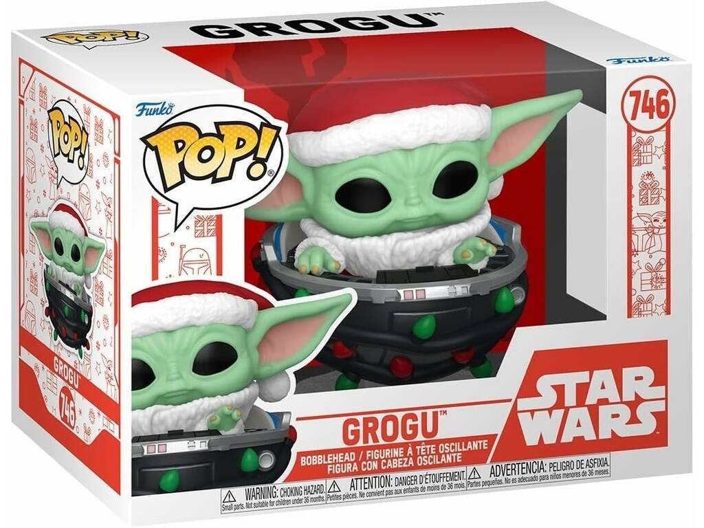 Funko Pop Star Wars Figura Grogu Navideño con Cabeza Oscilante y Nave 80010