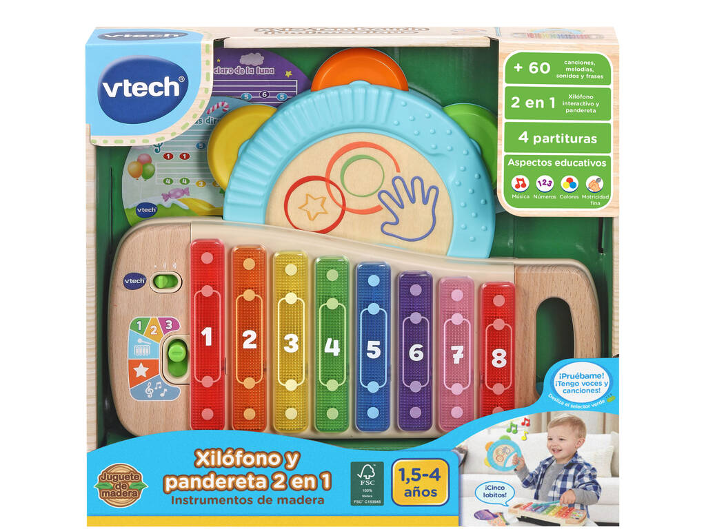 Xilófono y Pandereta 2 En 1 Madera Eco de Vtech 80-615622