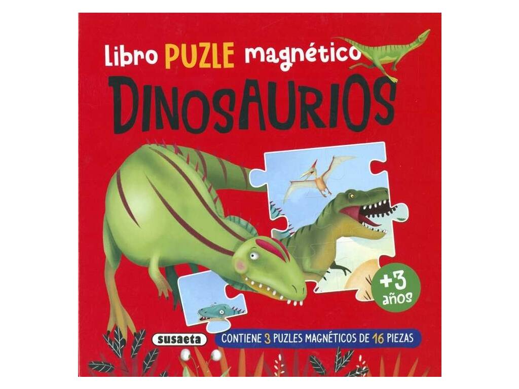 Livre puzzle magnétique Dinosaures avec 3 puzzles de 16 pièces