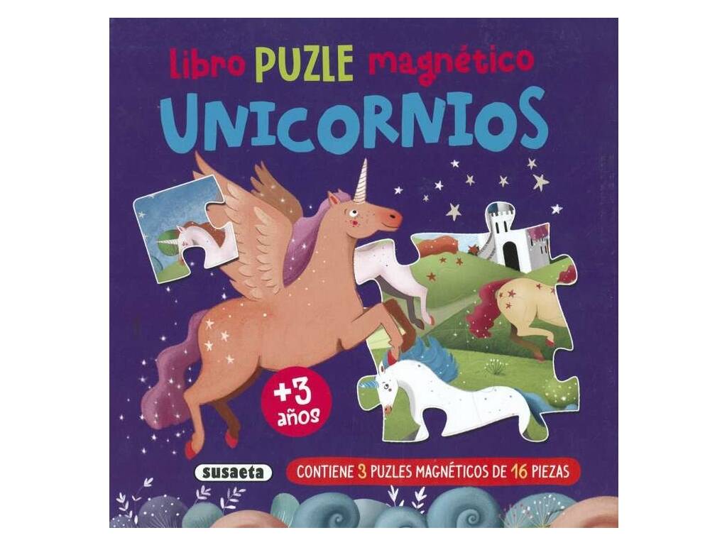 Livre de puzzles magnétiques Licornes avec 3 puzzles de 16 pièces
