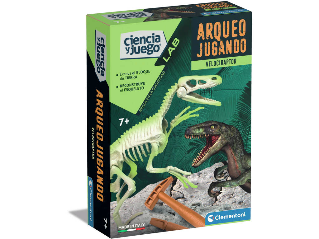 Science et jeu Arqueojugando Velociraptor Fosforescente Clementoni 55539