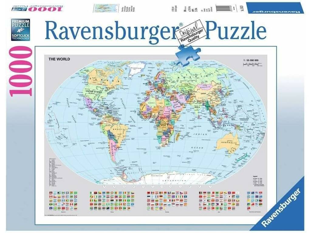 Puzzle 1.000 Piezas Mapamundi Político de Ravensburger 15652