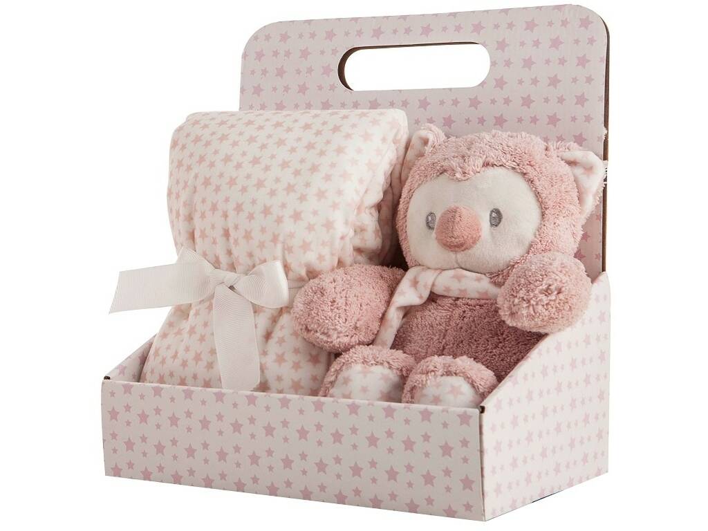 Ensemble pour petits enfants hibou en peluche 25 cm et couverture rose par Estellas Creaciones Llopis 25529