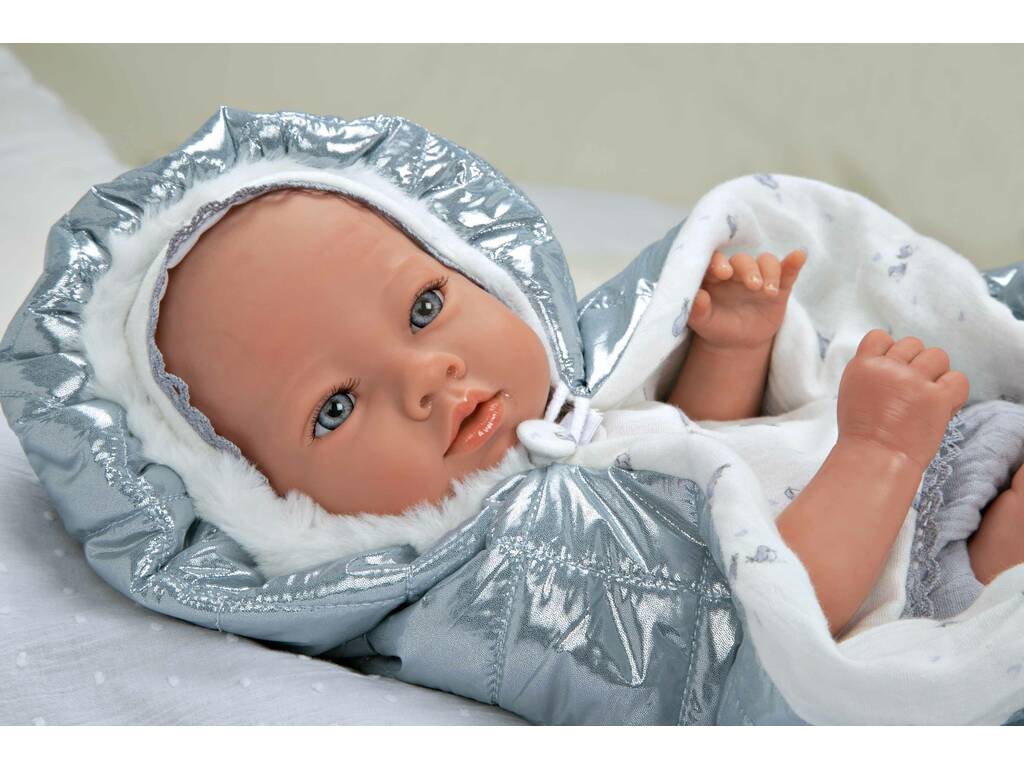 Puppe Reborn Baby 38 cm Borja Grau mit Decke Arias 98172