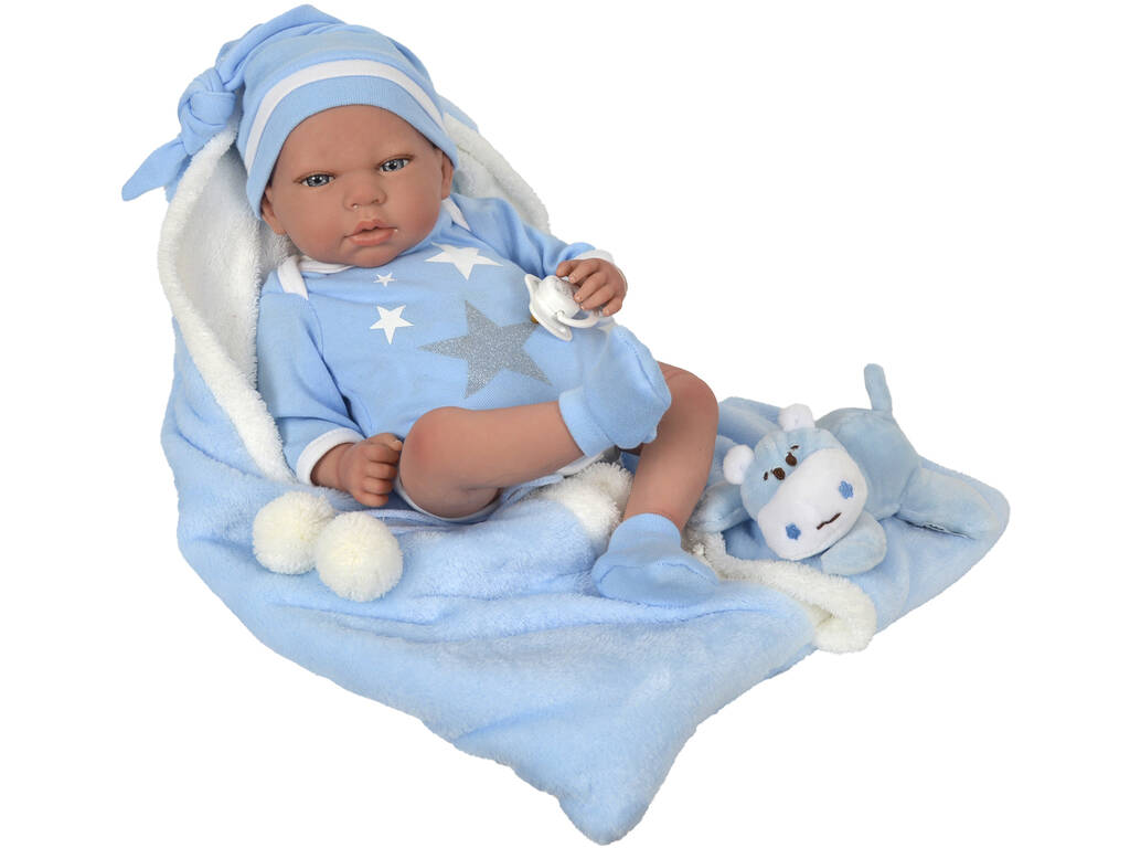 Bambola Bebè Reborn Carlos 40 cm. con coperta e peluche Arias 98036