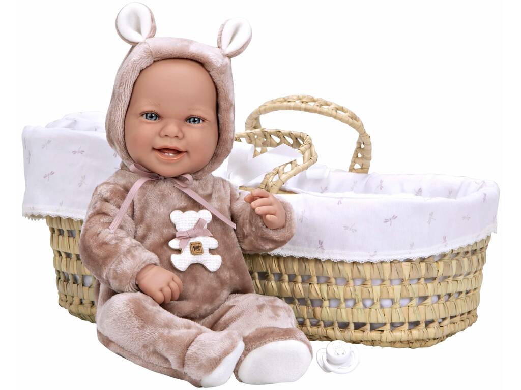 Babypuppe Elegance Baby Zoe Rosa 42 cm. Mit Weidenkorb Arias 65381