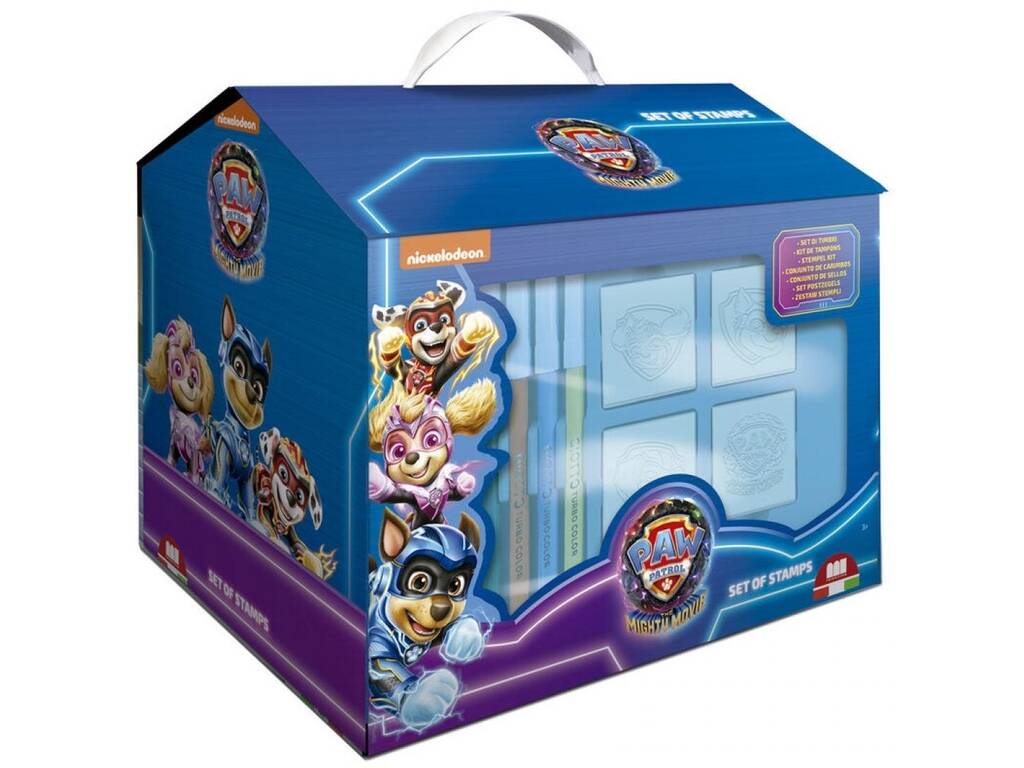 Paw Patrol Movie Scatola a forma di casa con 7 timbri e 7 pennarelli Multiprint 9144