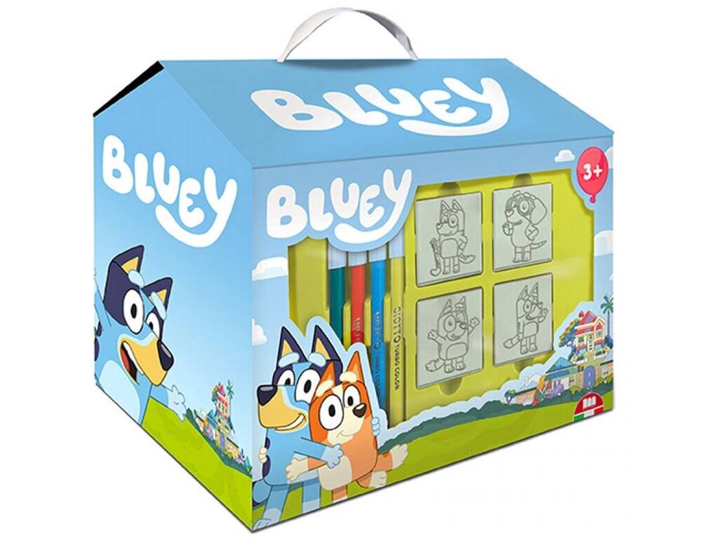 Bluey Caja con Forma de Casa con 7 Sellos y 7 Rotuladores de Multiprint 9120