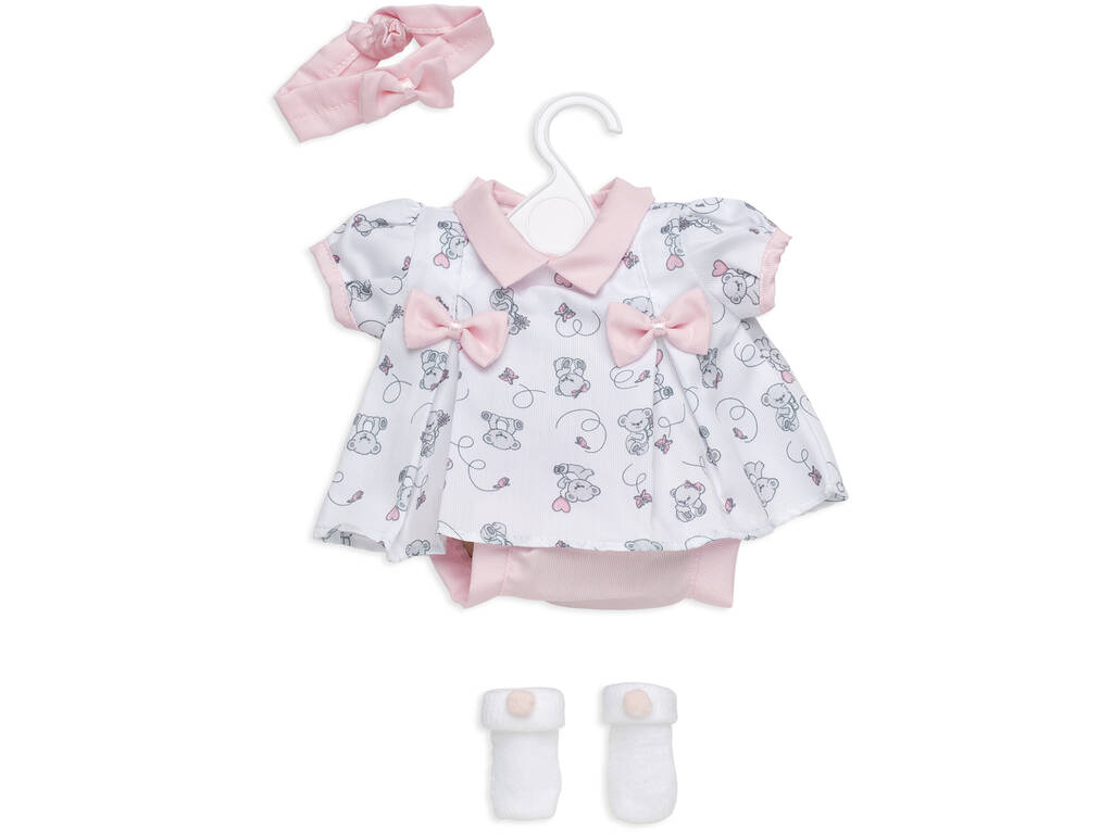 Vestido Boneca Recém-Nascida 42 cm. Branco Com Diadema e Pantufas de Berbesa T5120