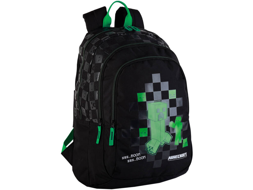 Minecraft Creeper Mochila Primaria Doble Compartimento Adaptable a Carro de Toybags T434-1045