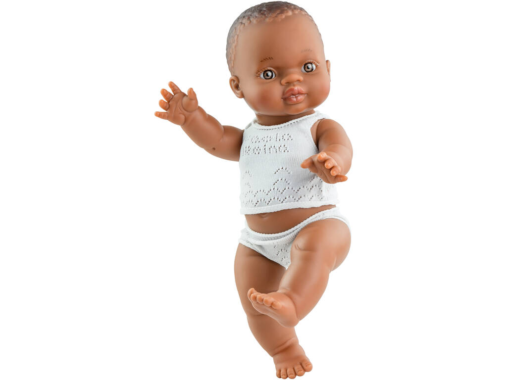 Puppe 34 cm Gordi Mädchen Afrikanerin in weißem Pyjama von Paola Reina 4004